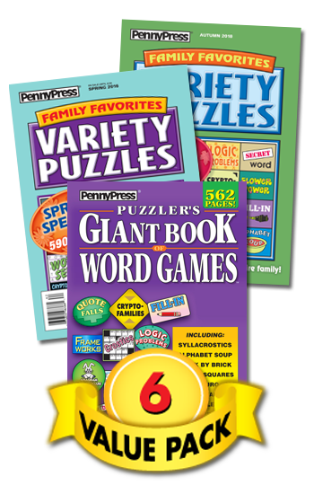Jumbo Variety Puzzles & Word Games Books Value Pack-6