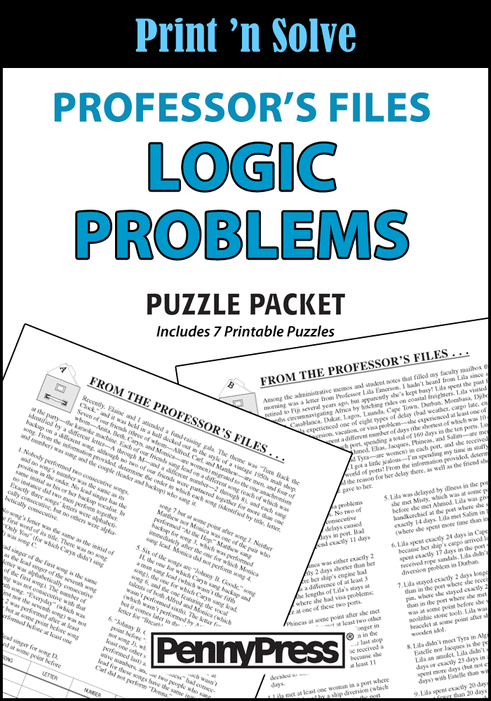 Professor’s Files Logic Problems Puzzle Packet