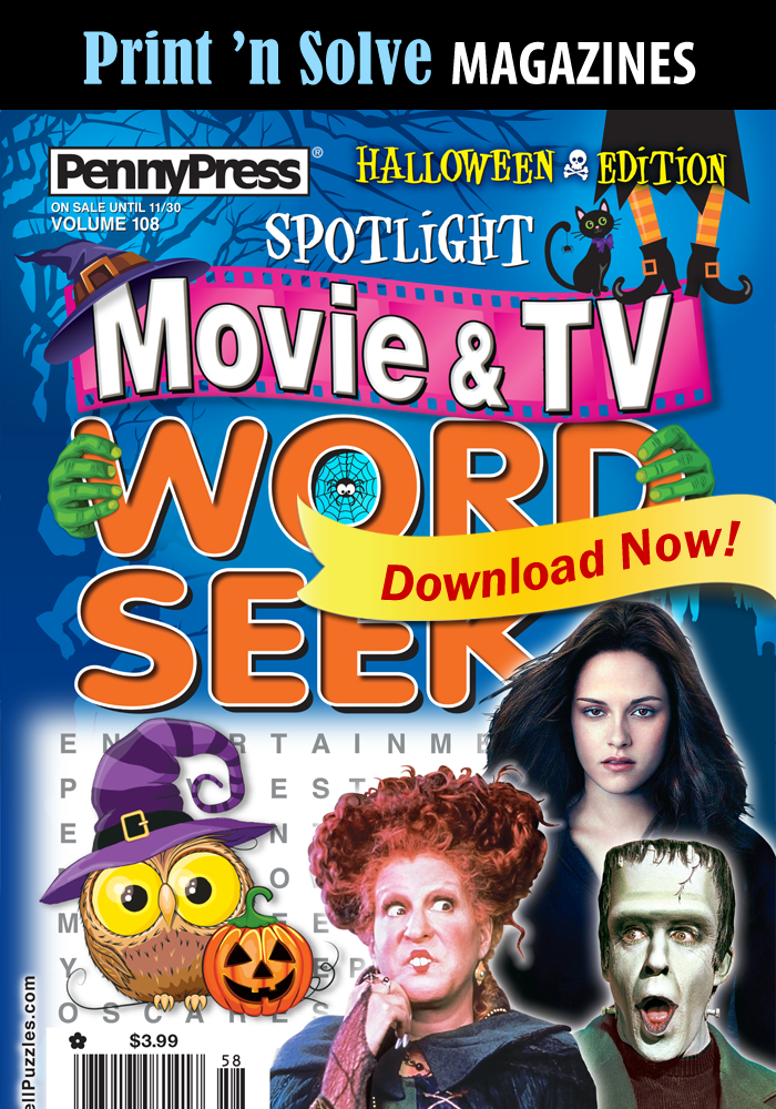 Print ‘n Solve Magazines: Spotlight Movie & TV Word Seek – HALLOWEEN Edition